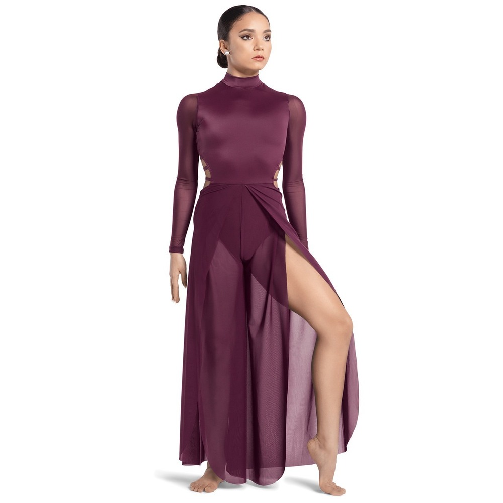 Tenth House Sirius‎ Lyrical Dance Jumpsuit Dress Maroon Party Festival Sheer M